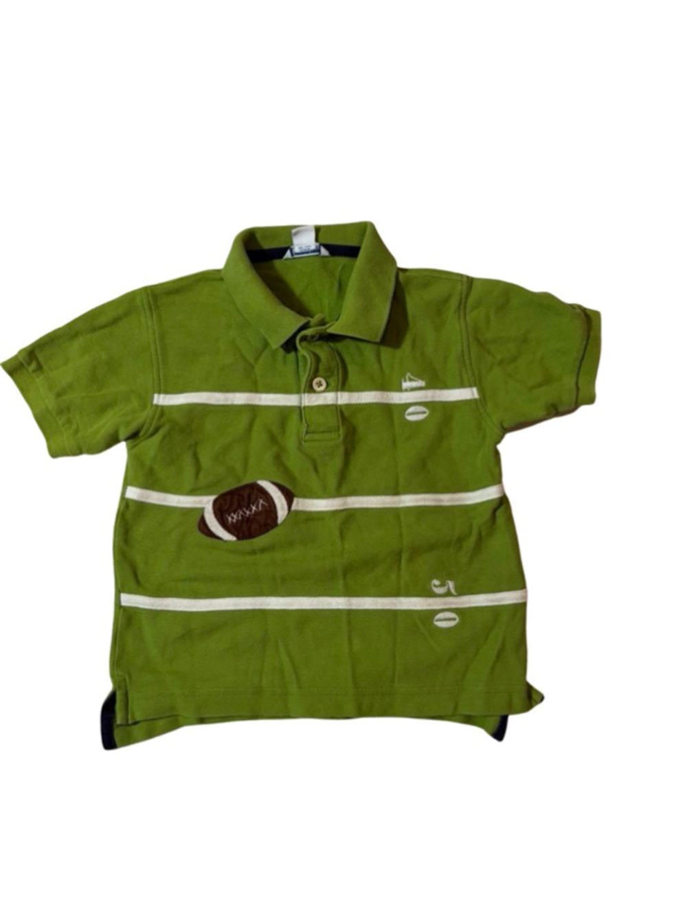 Hartstrings Boys Football Polo Shirt Green Striped Touchdown Graphic 4T Cotton